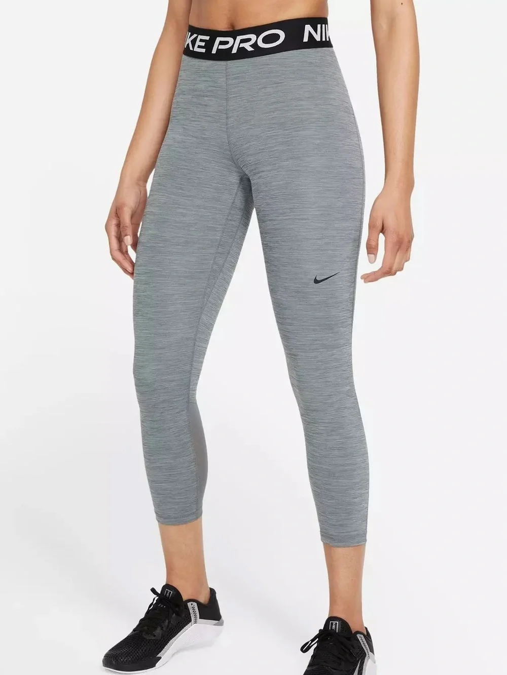 Nike PRO Womens Size Medium Midrise Crop Leggings Pant Mesh Panels Gray